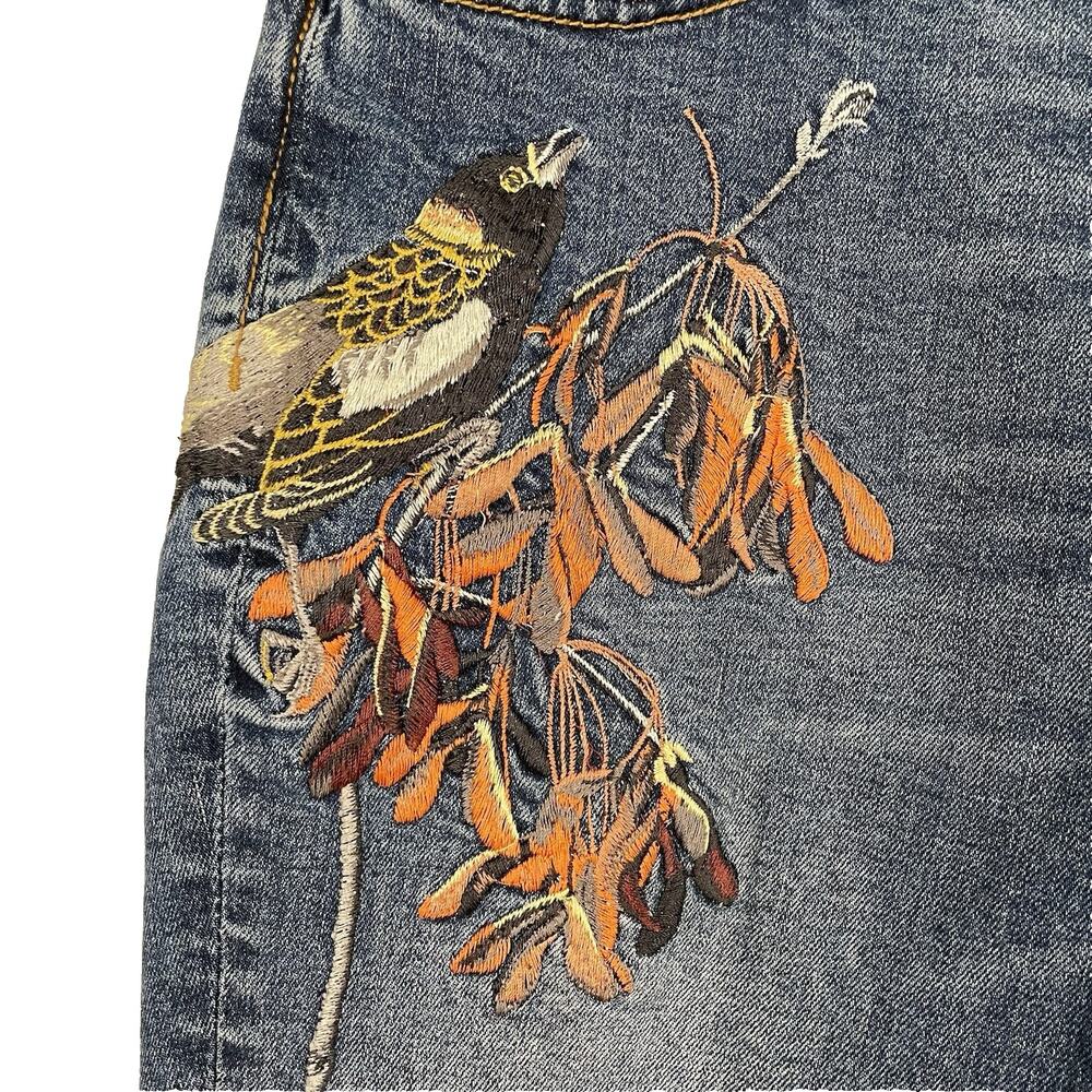 Driftwood Jackie Skinny Cigarette Jeans Size 27 x 29 Embroidered Bird Artsy Boho - Picture 4 of 12